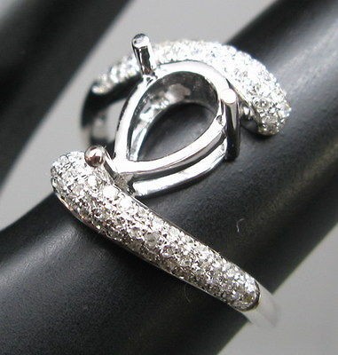 PEAR CUT SOLID 14K WHITE GOLD NATURAL DIAMOND SETTING SEMI RING MOUNT