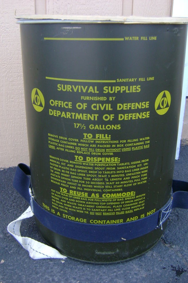 Civil Defense Emergency Survival Water 17 1/2 Gallon Drum, 1962 Cold 