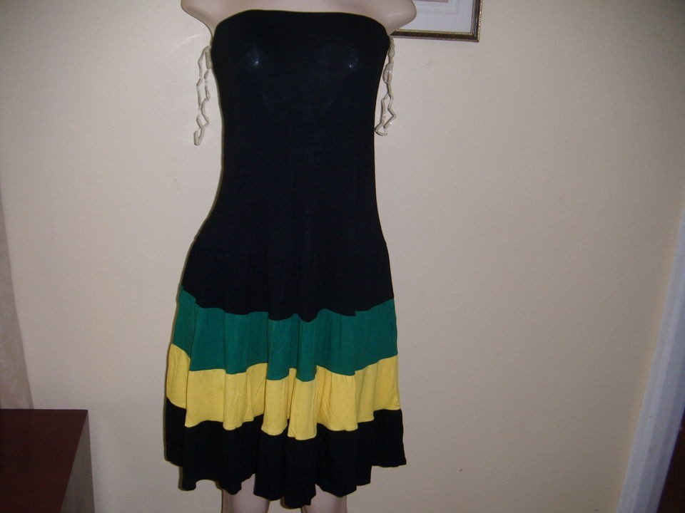 REGGAEROOTS EXQUISITE JAMAICAN NATIONAL COLORS OFF THE SHOULDERS 