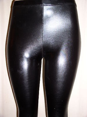 Sexy SHINY BLACK Faux Leather METALLIC Rave Party Rocker LEGGINGS   L 