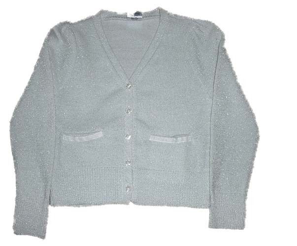 Girls Sparkley V NeckCream/Silver Party Long Sleeved Cardigan