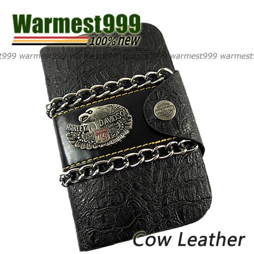  Mens Genuine Leather Wallet Purse Chain Billfold Credit Card Holder