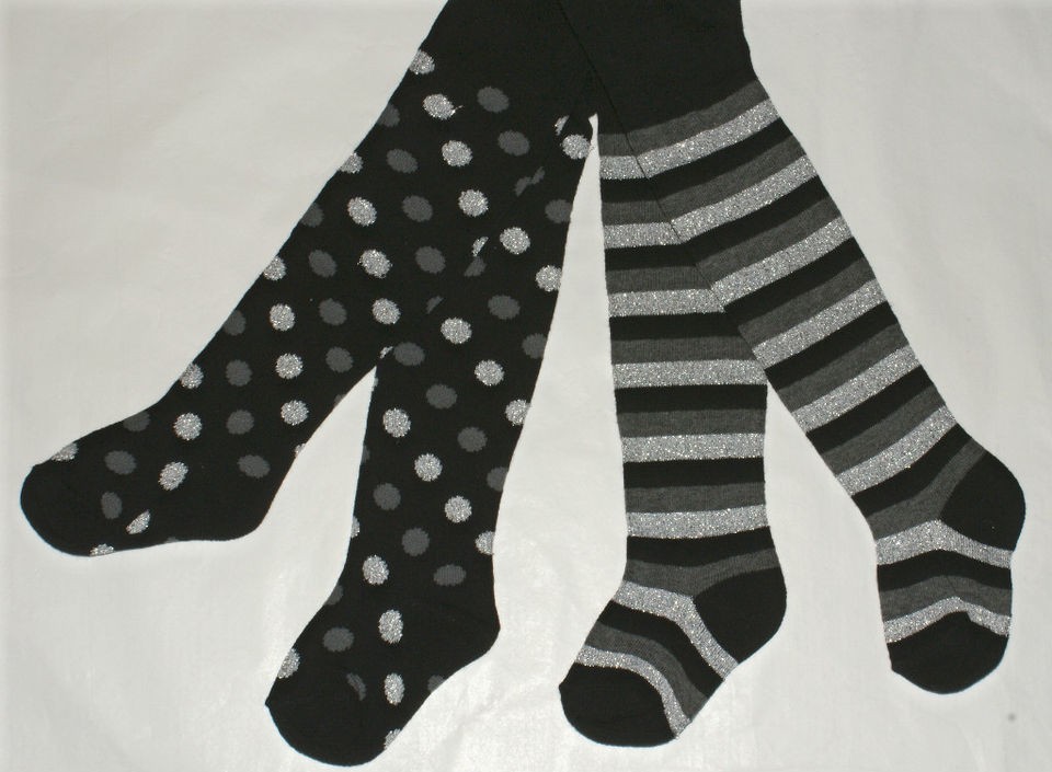 NEW baby girl black grey silver lurex glitter funky tights 6 12 12 18 