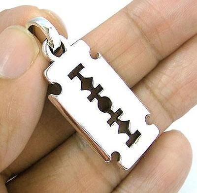 razor blade dog tag solid sterling silver men s pendant