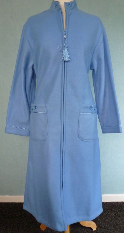   length ladies zip up front fleece nightwear robe dressing gown in blue