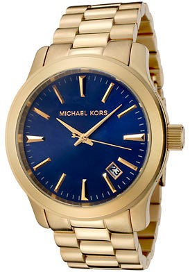 MICHAEL KORS GOLD TONE STAINLESS STEEL NAVY BLUE DIAL MEN WATCH MK7049 