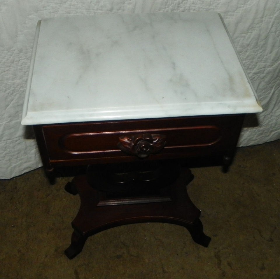 mahogany carved lyre base marble top end table nightstand time