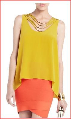 BCBG VELEKA CUMIN FRINGE DETAIL SILK TOP M NWT $198 RACKH/12