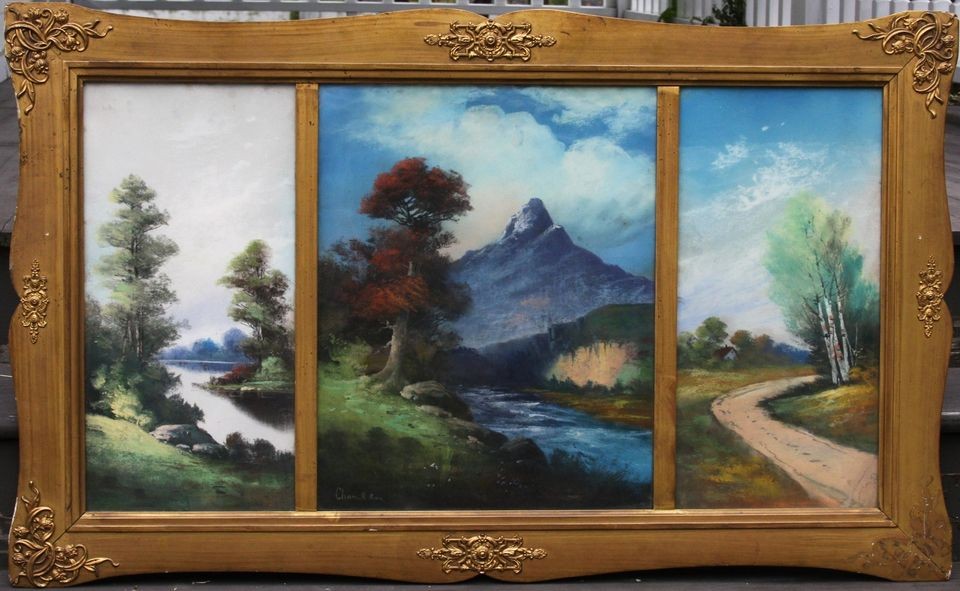 RARE * RARE* Circa 1910 CHANDLER TRIPTYCH PASTEL   LARGE   ORIGINAL 