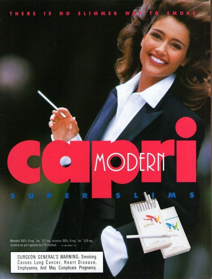 CAPRI (There is no slimmer way to smoke.)    1994 Magazine Print Ad 