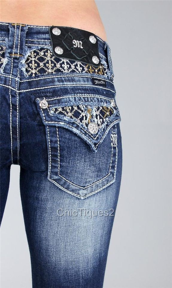 Miss Me Jeans Crystal Filigree Fleur Yoke Denim Boot Cut JP6109B