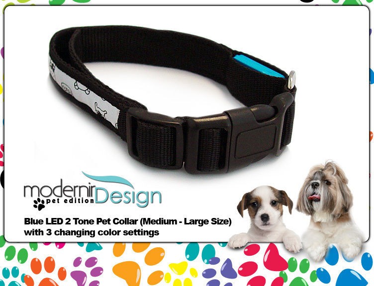 Bright Blue LED Pet Two Tone Collar Large Dog Shepherd Great Dane 