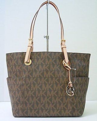 Newly listed New Michael Kors MK Logo E/W Signature Brown Tote Handbag