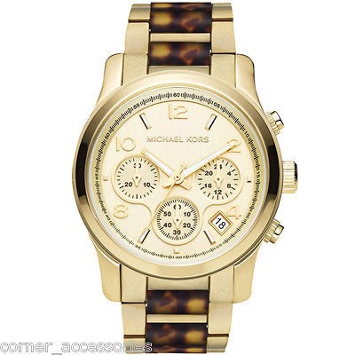 NEW MICHAEL KORS WOMEN MK5659 GOLD TORTOISE BAND CHRONO DATE WATCH