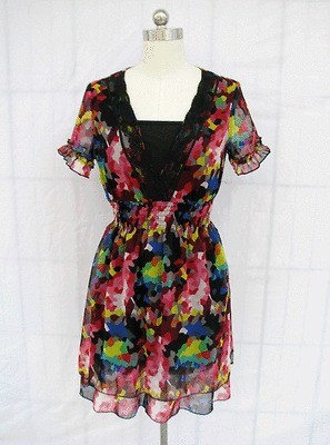 bl1375 floral chiffon lace smocked waist dress sz xl