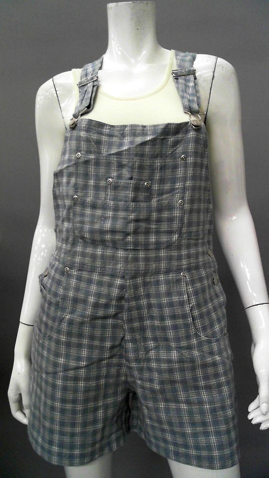 RUE 21 Ladies Womens M Casual Overall Shorts Blue Plaid Designer 