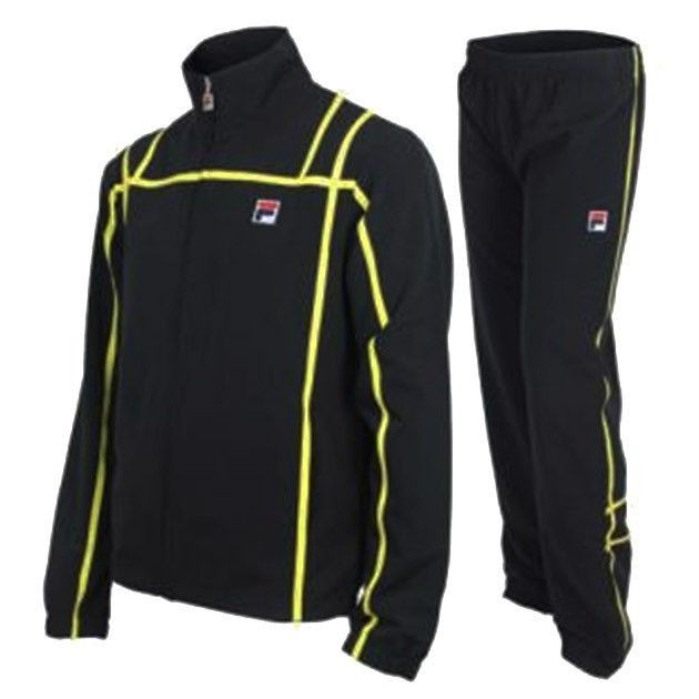 Fila White Line Mens Full Tracksuit Sz XS to XXL Black/Yellow 