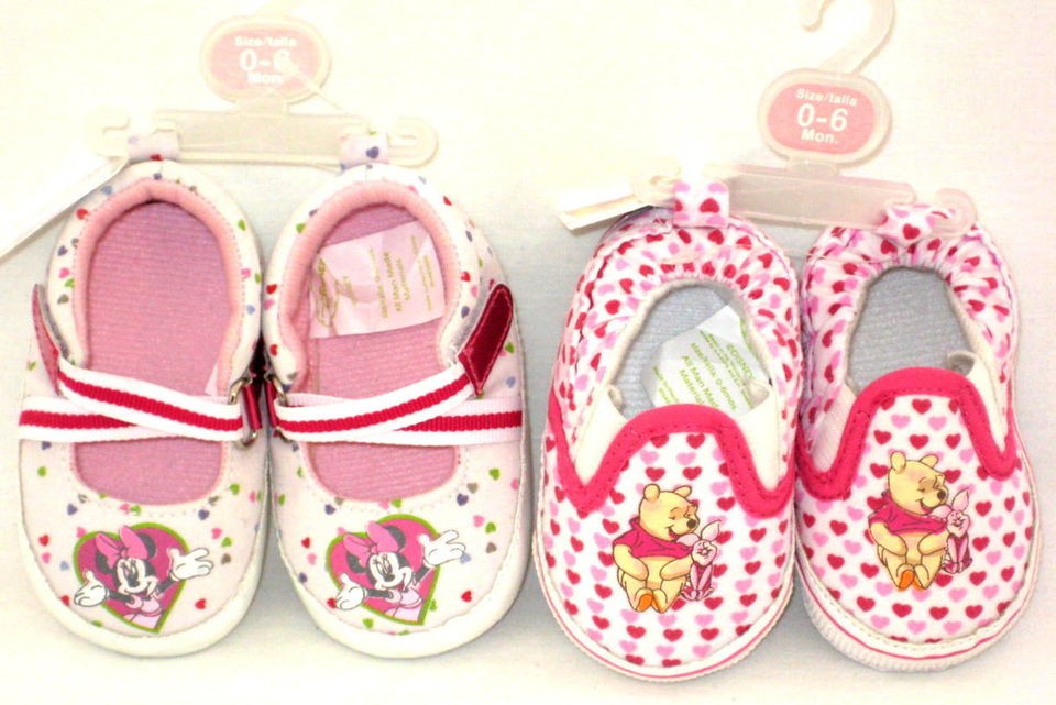 Disney Minnie Mouse or Winnie the Pooh Infant Comfy Crib Slip On Shoes 