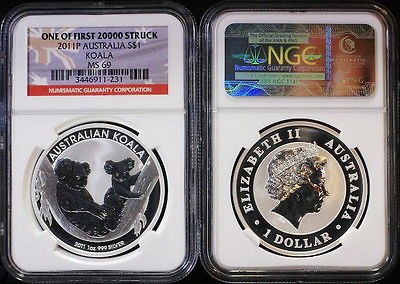 2011 P $1 Australia Silver Koala NGC MS 69 ONE OF FIRST 20000 STRUCK