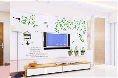 New Bird Potted Plants Birdcage Vine Wall Sticker Decor Decals Art 