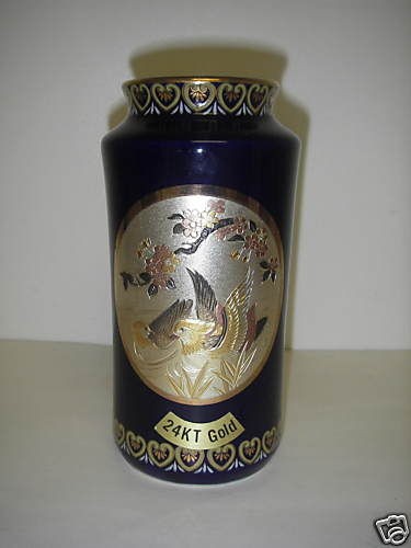 japanese art of chokin vase cobalt duck bird 24kt gold