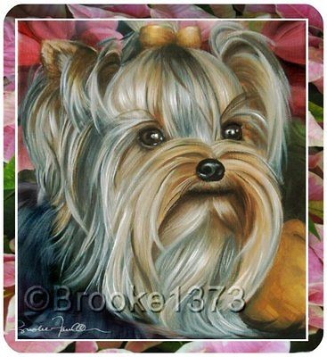 Yorkie Poinsettias Christmas mouse pad Yorkshire Terrier puppy 
