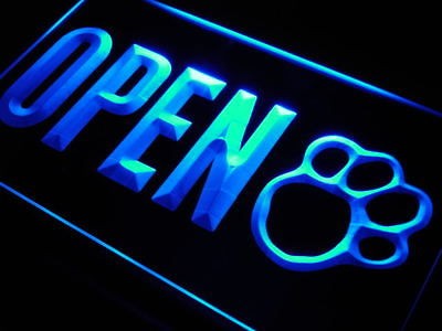 j792 b OPEN Dog Paw Print Grooming Shop Neon Light Sign