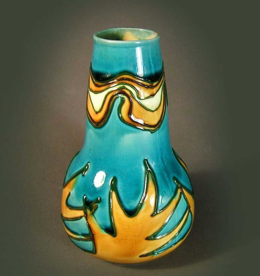   & UNUSUAL HAND TUBELINED & PAINTED MINTON SECESSIONIST VASE   No. 42