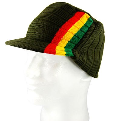 jamaican rasta style visor beanie kufi hat cap olive