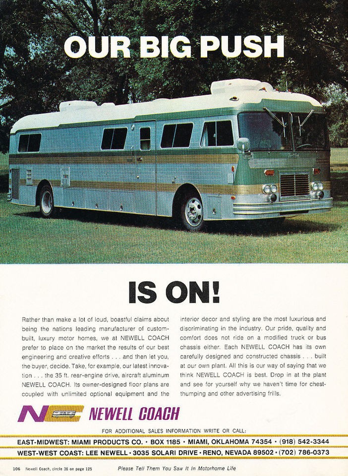 1971 Newell Coach Camper Motorhome   Classic Vintage Advertisement Ad 