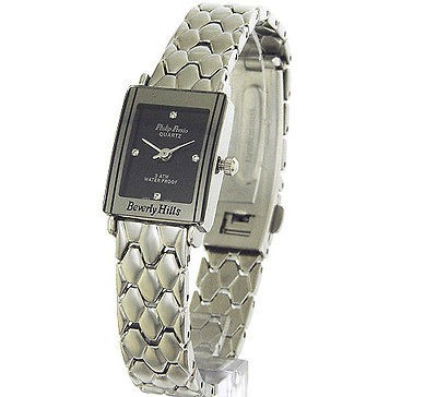 Philip Persio Beverly Hills Ladies Crystal Square Analog Silver Tone 