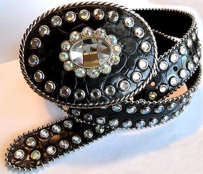 NOCONA WESTERN LADIES RHINESTONE BLACK LEATHER BELT W/ BUCKLE