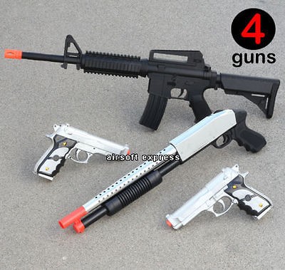   Airsoft Combo M16 Rifle Shotgun Beretta Pistol Spring Guns w/ 1000 BBs