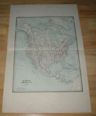 original old 1884 antique map north america 