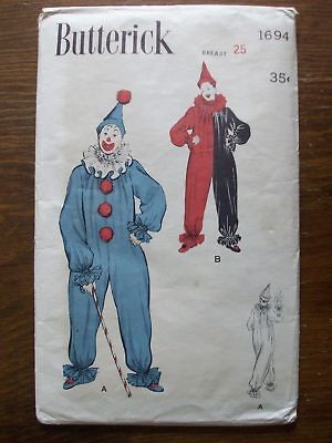 VINTAGE BUTTERICK PATTERN CLOWN COSTUME 6 8 Breast 25 ~ HALLOWEEN