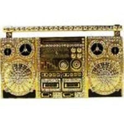 GHETTO BLASTER OLD SCHOOL TAPE BOOMBOX RHINESTONES GOLD FINISHING 