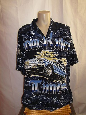   Low Rider Times Chevy Rockabilly Car Mens Lounge Poker Shirt Black XL