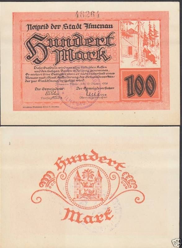 German NotgeldIlmena​u 100 Marks 1922 About Uncirculated Cat#2190 