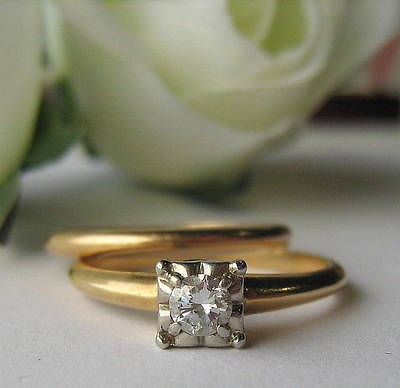 WONDERFUL VINTAGE 1930 40S ORANGE BLOSSOM TRAUB WEDDING SET~SOLID 14K