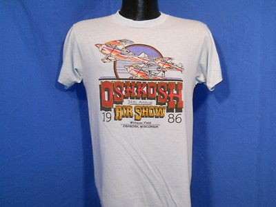 vintage 80S OSHKOSH AIR SHOW WISCONSIN WI BLUE 50/50 SOFT THIN t shirt 