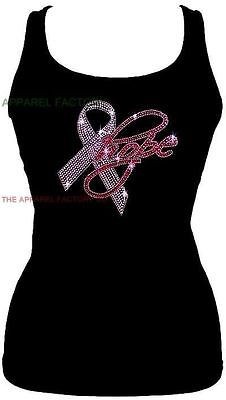 New BREAST CANCER HOPE Rhinestone Black TANK TOP SHIRT Bling S M L XL 