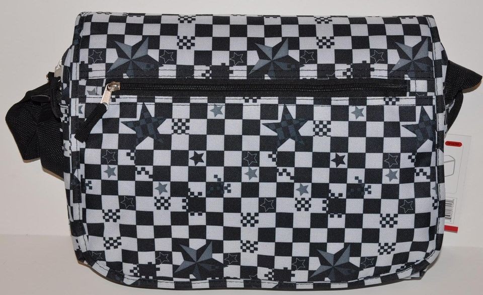 MESSENGER BAG CHECKERED BLACK & WHITE SHOULDER BAG TOTE BACKPACK NWT 