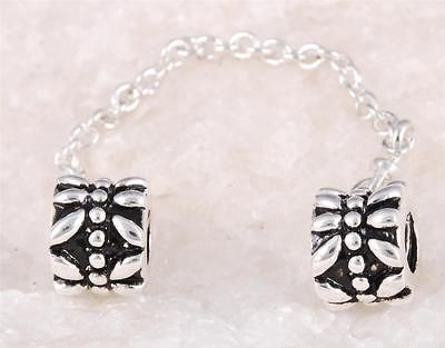   925 Sterling Silver European Bead 4 Bracelet CHARM PETAL SAFETY CHAIN