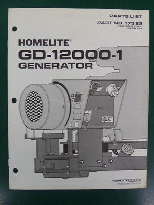 HOMELITE GENERATOR PARTS LIST MANUAL GD 12000 1 NO. 17382