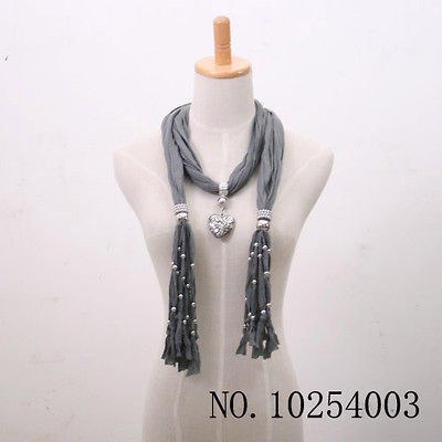 1pcs love heart pendant scarves with jewelry beads Tassels Gray for 