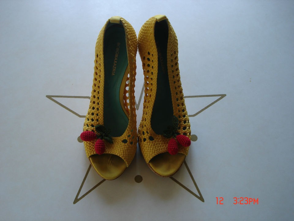 Gasp Gorgeous BCBG Cork Wedges Braided Yellow & Turquoise Leather 