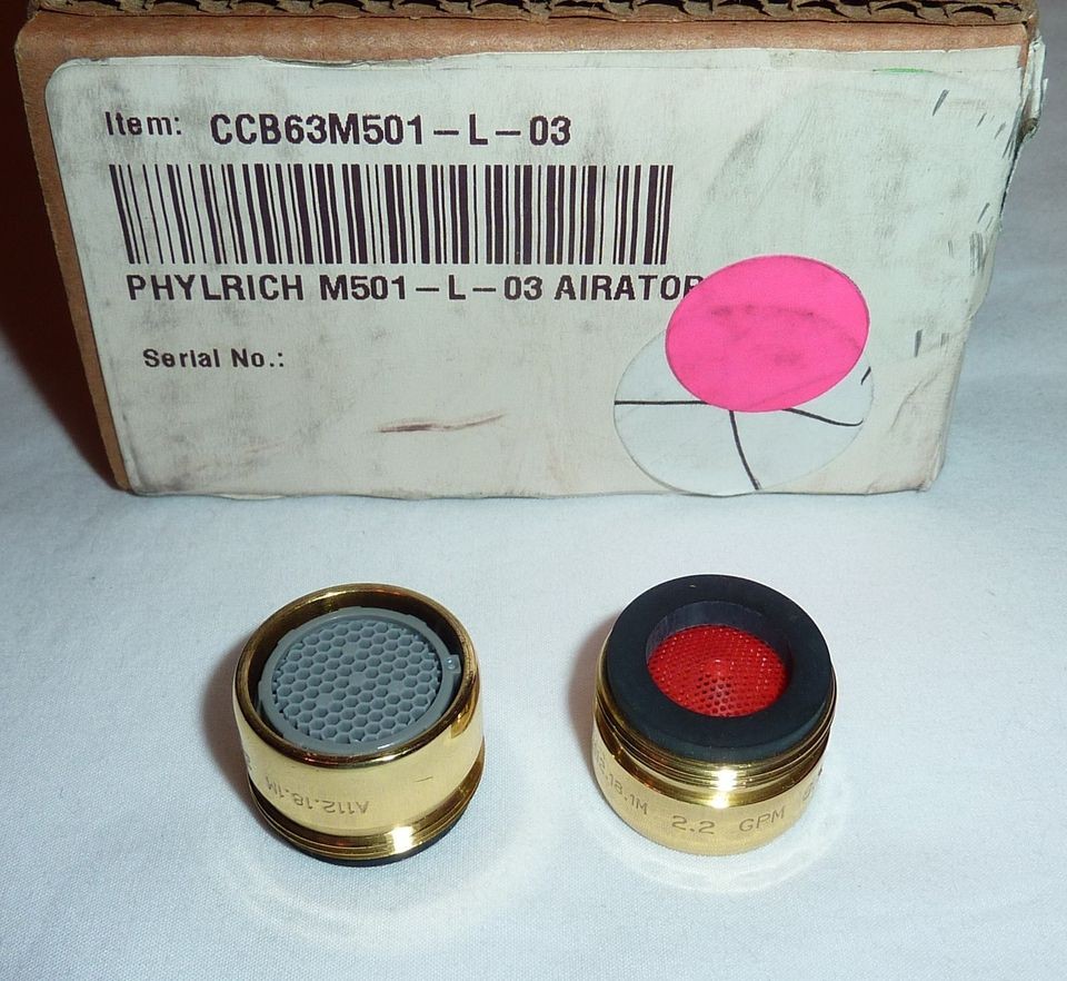 Phylrich M501 L 3 15/16 Aerator Set of 2 in POLISHED BRASS New in Box 