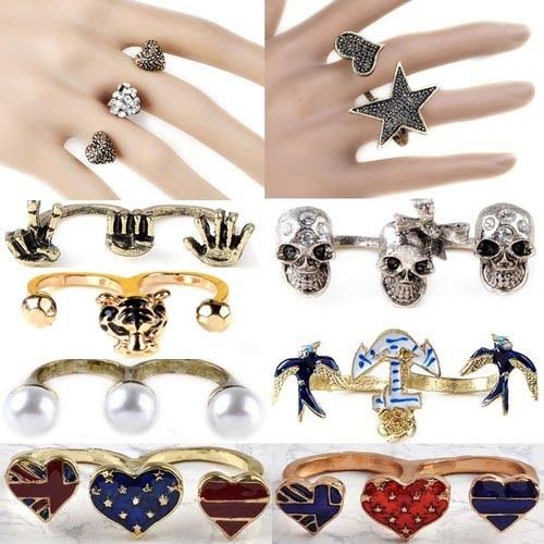 Vintage Punk Pearl Heart Rhinestone Skull Swallow Anchor Double Two 