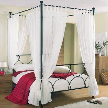 VOILE FOUR POSTER BED TAB TOP SET,CREAM,WHIT​E,CANDY,