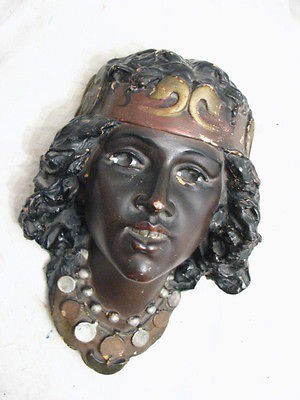 VINTAGE CHALK WARE HEAD BUST FIGURE GYPSY PIRATE NATIVE PLASTER